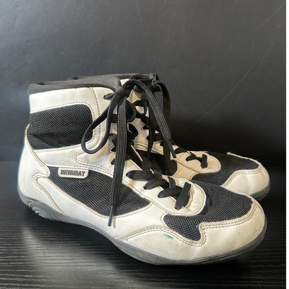 BKWHDAY Mens Wrestling Shoes High‎ Top Black White Training Combat Sneakers
